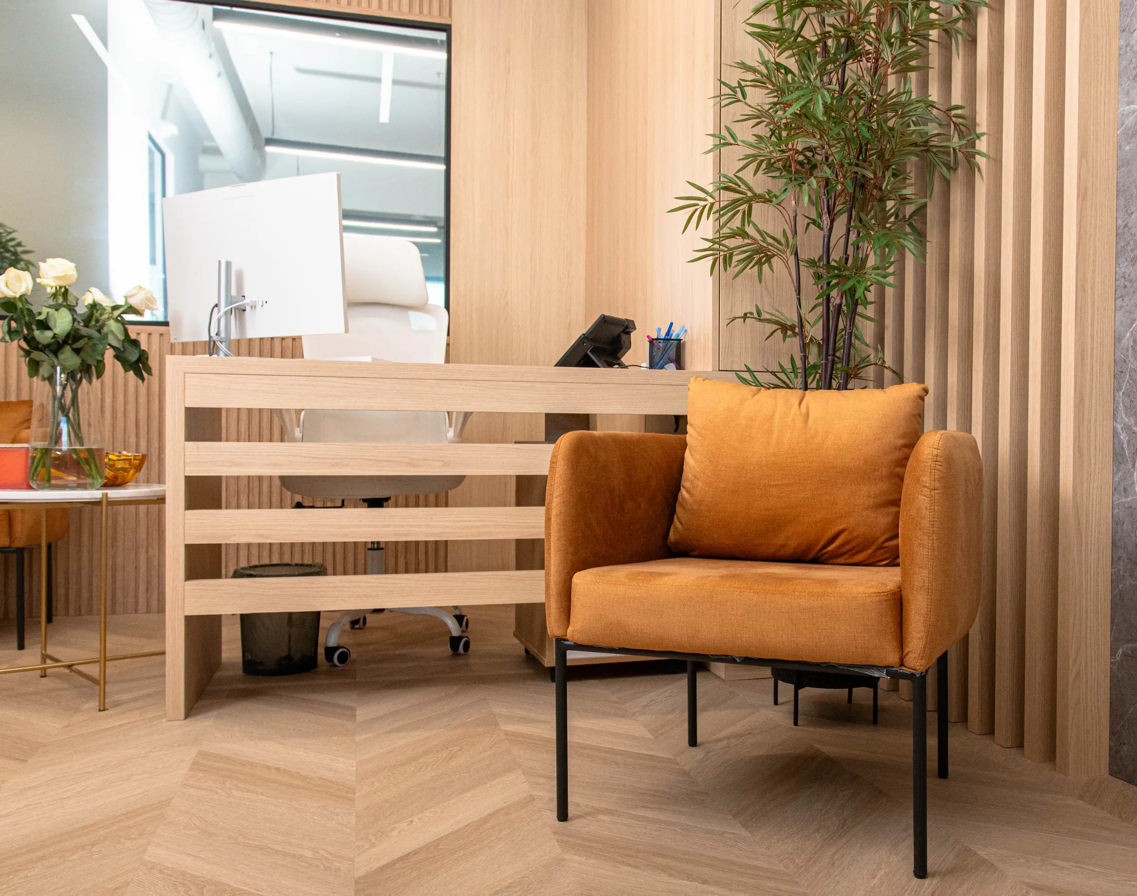 Modern living room redesign with custom millwork