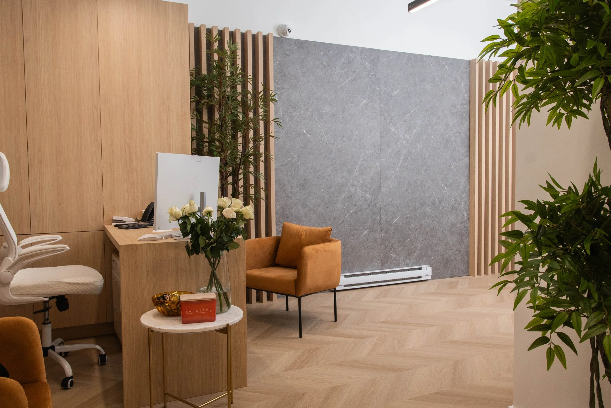 Commercial millwork and reception desk installation